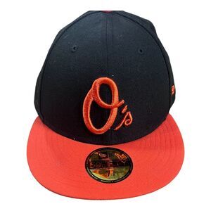 Baltimore Orioles Hat Cap Fitted‎ 7 5/8 Orange Black Dome Plain Logo 59